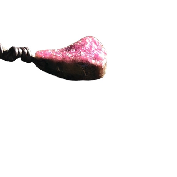 Pink Druzy Natural Raw Ruby and Rhodochrosite Leather Necklace - Picture 9 of 15